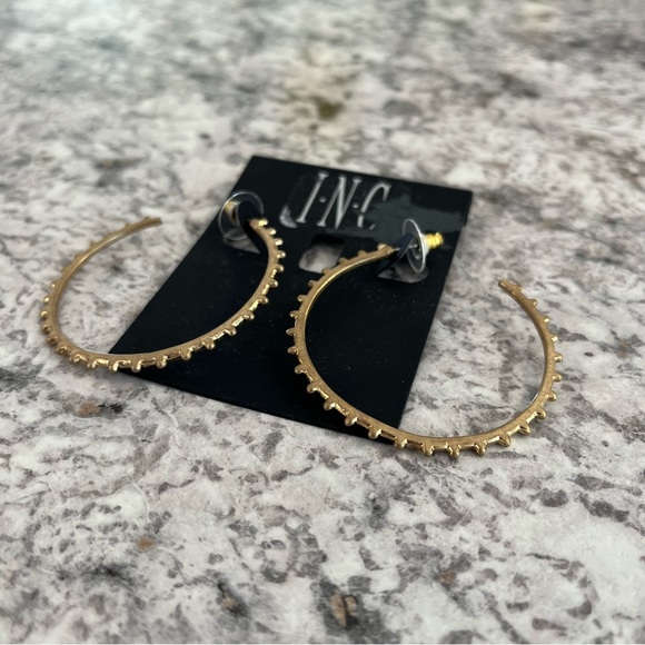 INC International Concepts \ Gold-tone Studded Hoop Earrings - Picture 2 of 4